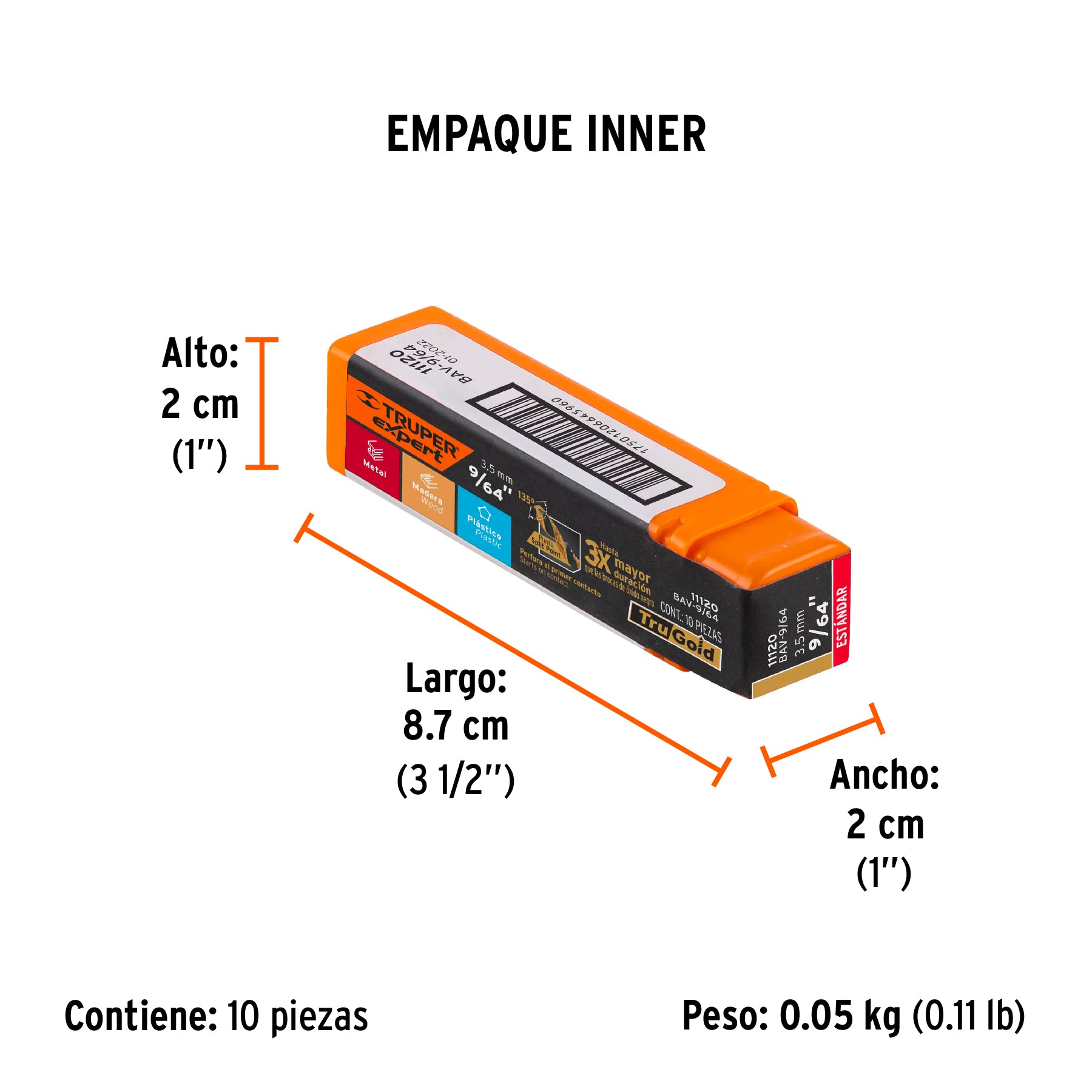 Broca HSS Trugold para metal Truper Expert 9/64"