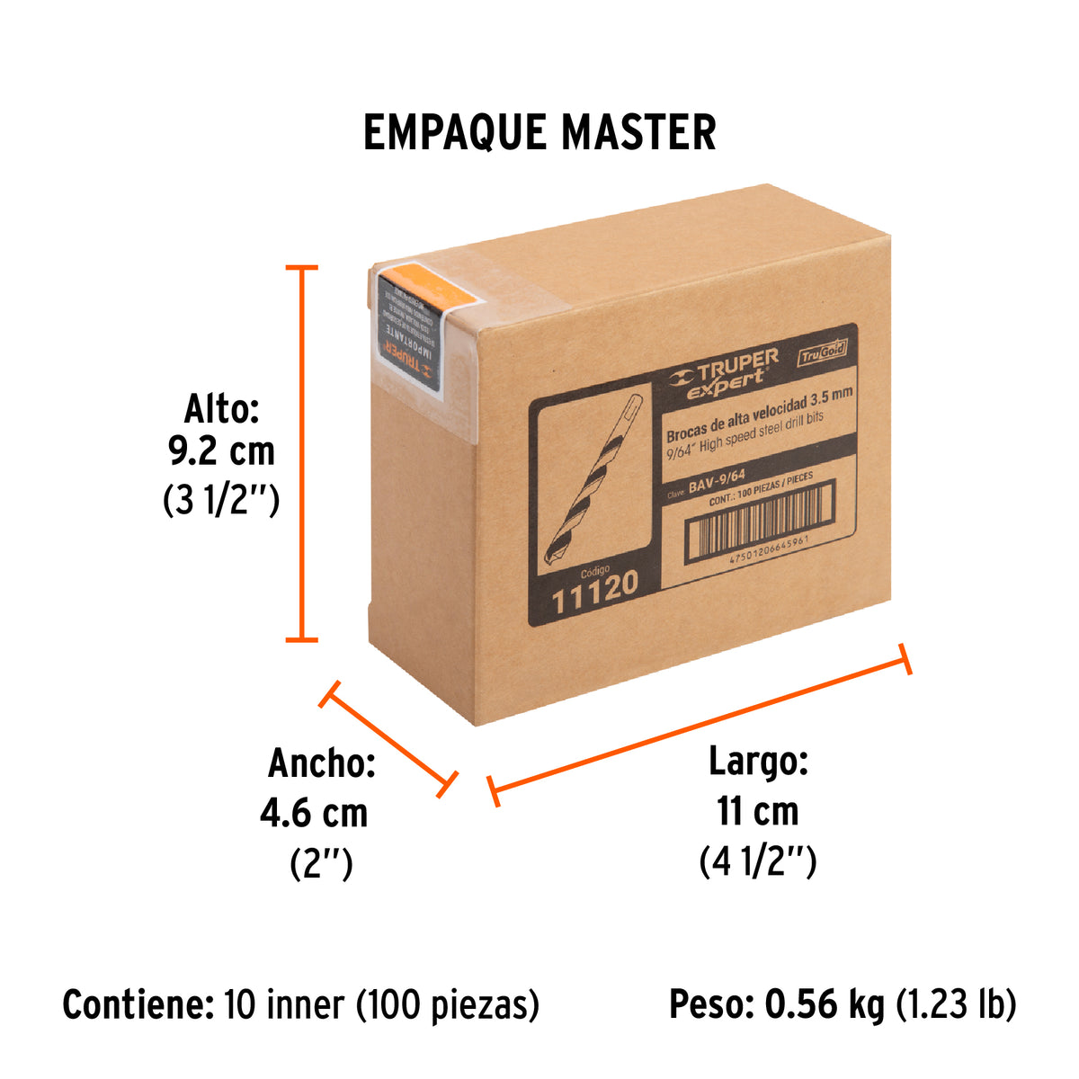 Broca HSS Trugold para metal Truper Expert 9/64"
