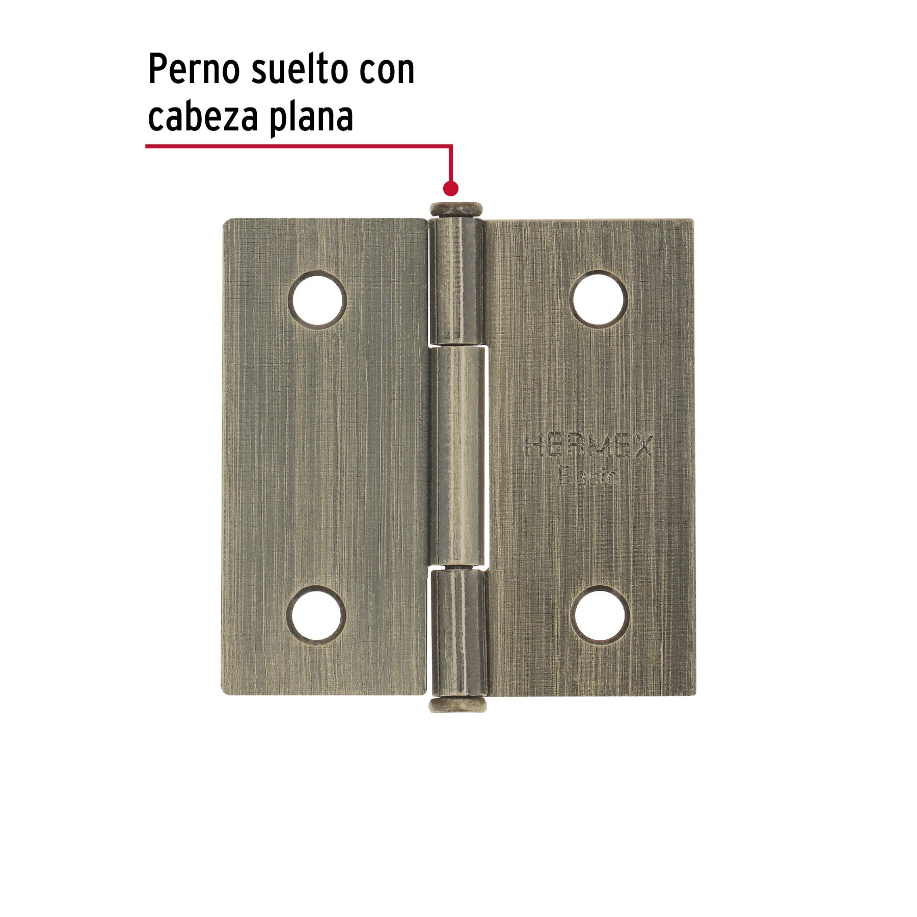 Bisagra cuadrada 2', latón antiguo, cabeza plana, BASIC