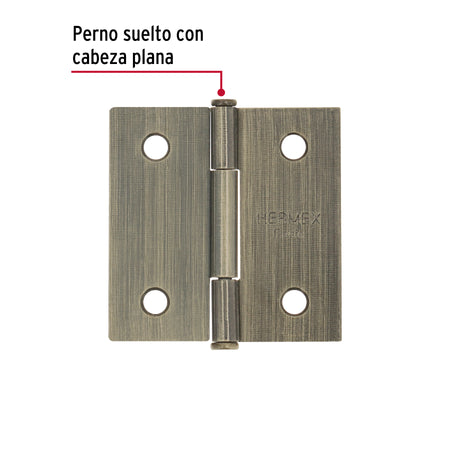Bisagra cuadrada 2', latón antiguo, cabeza plana, BASIC