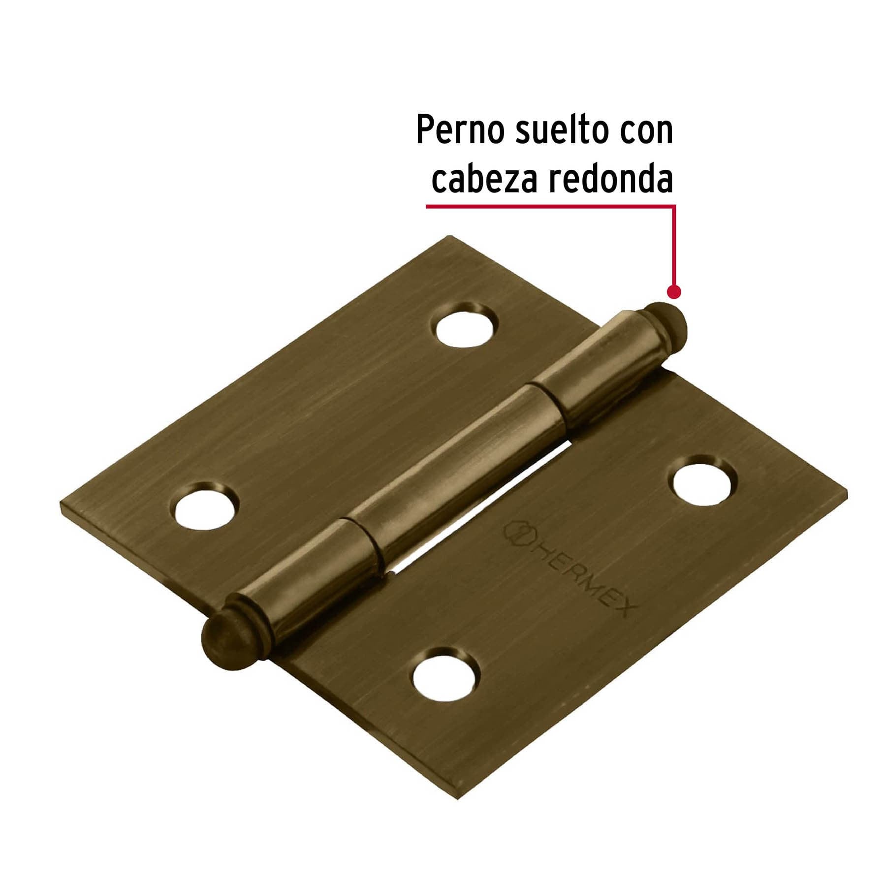 Bisagra cuadrada 2', latón antiguo, cabeza redonda, HERMEX 2'
