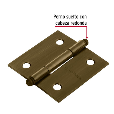Bisagra cuadrada 2', latón antiguo, cabeza redonda, HERMEX 2'