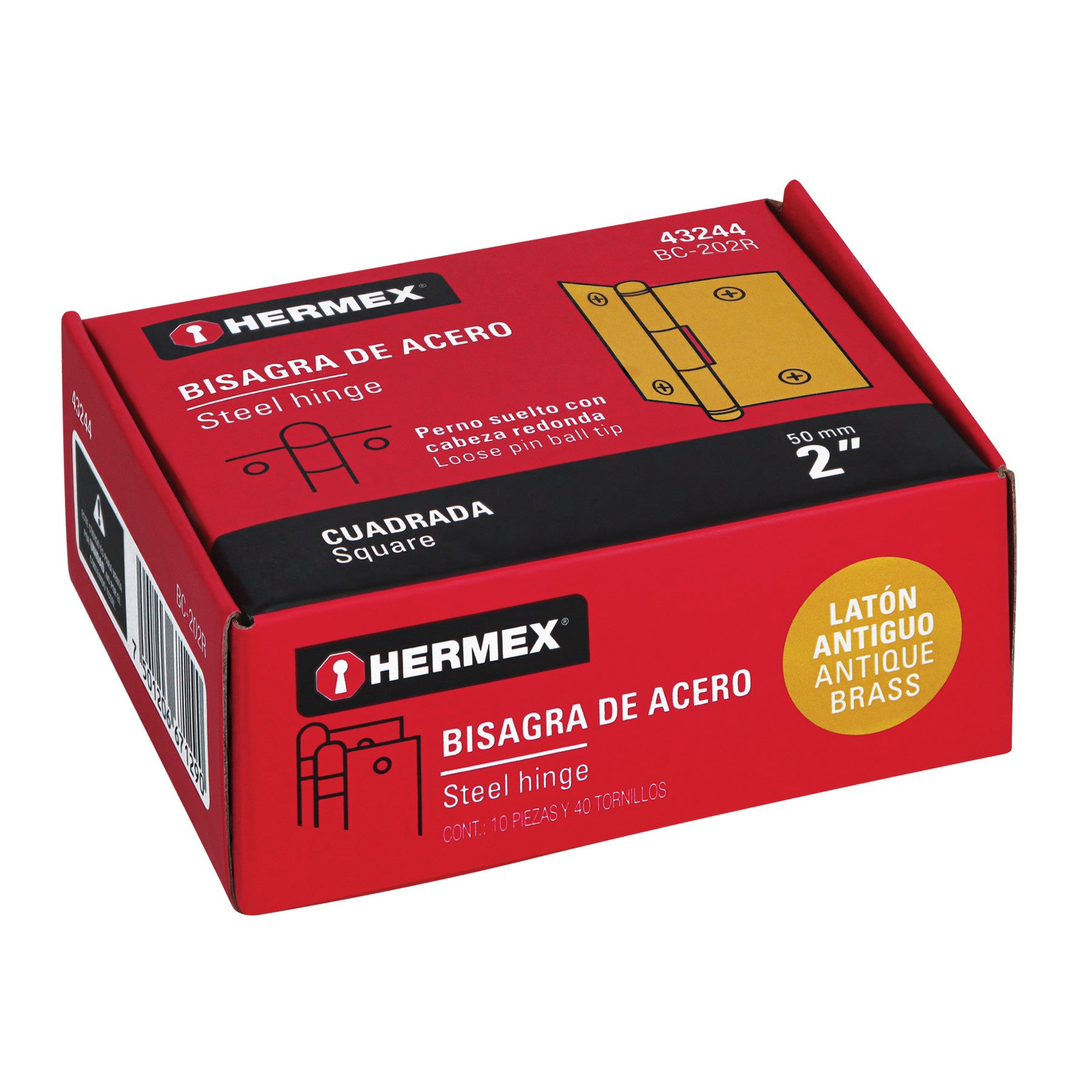 Bisagra cuadrada 2', latón antiguo, cabeza redonda, HERMEX 2'