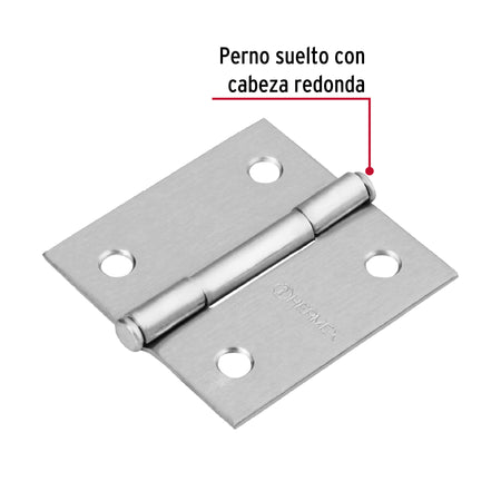 Bisagra cuadrada 2', satinado, cabeza plana, HERMEX 2'