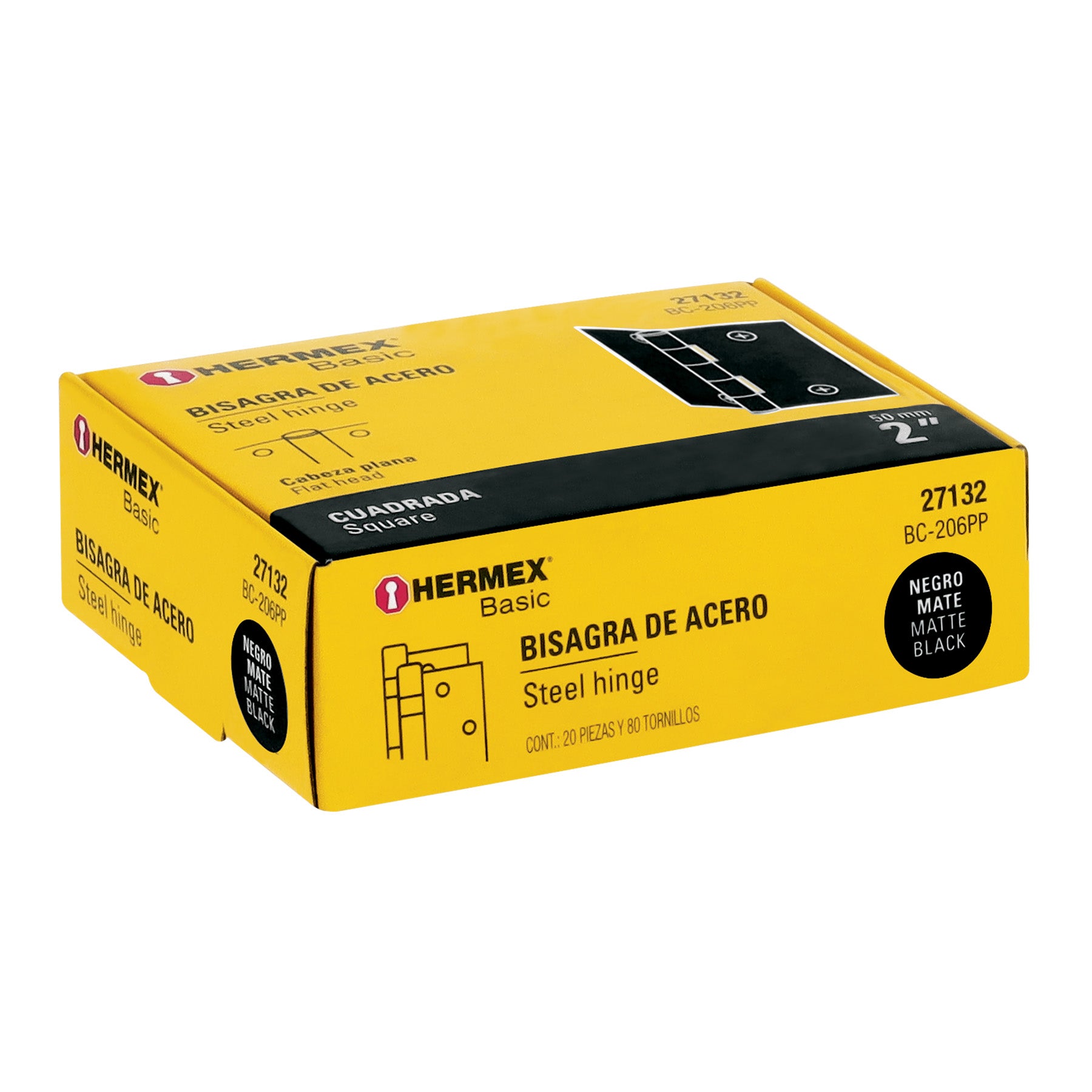 Bisagra cuadrada 2', negro mate, cabeza plana, BASIC