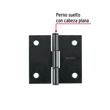 Bisagra cuadrada 2', negro mate, cabeza plana, HERMEX