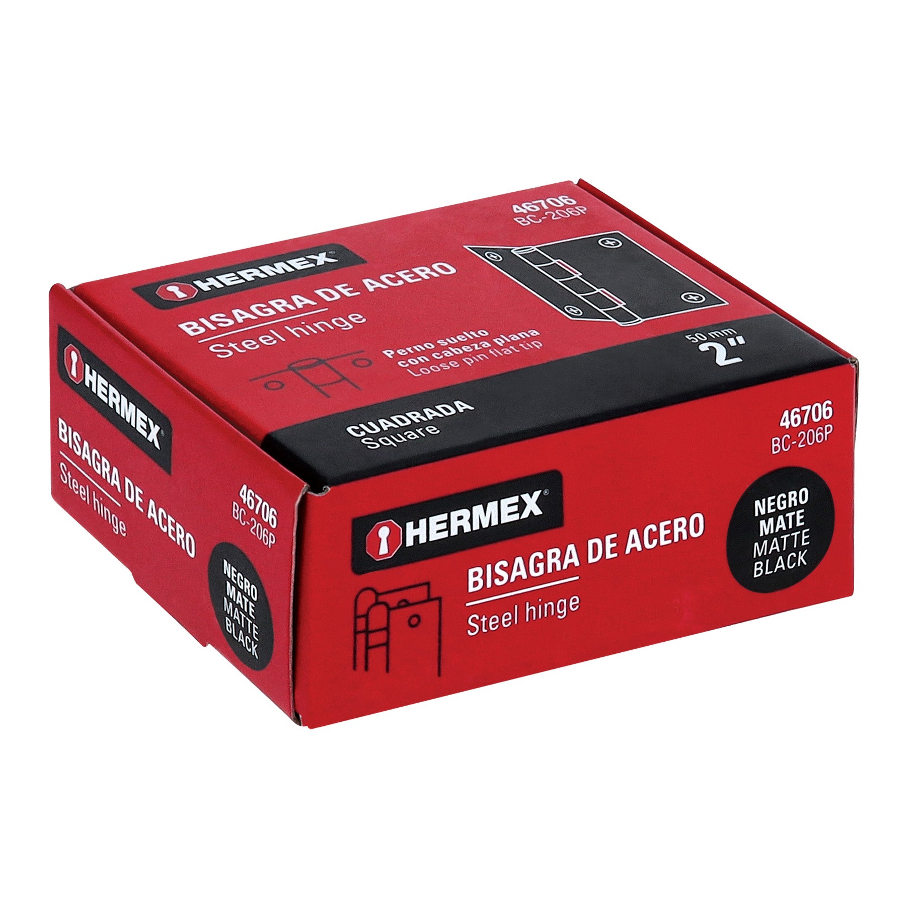 Bisagra cuadrada 2', negro mate, cabeza plana, HERMEX