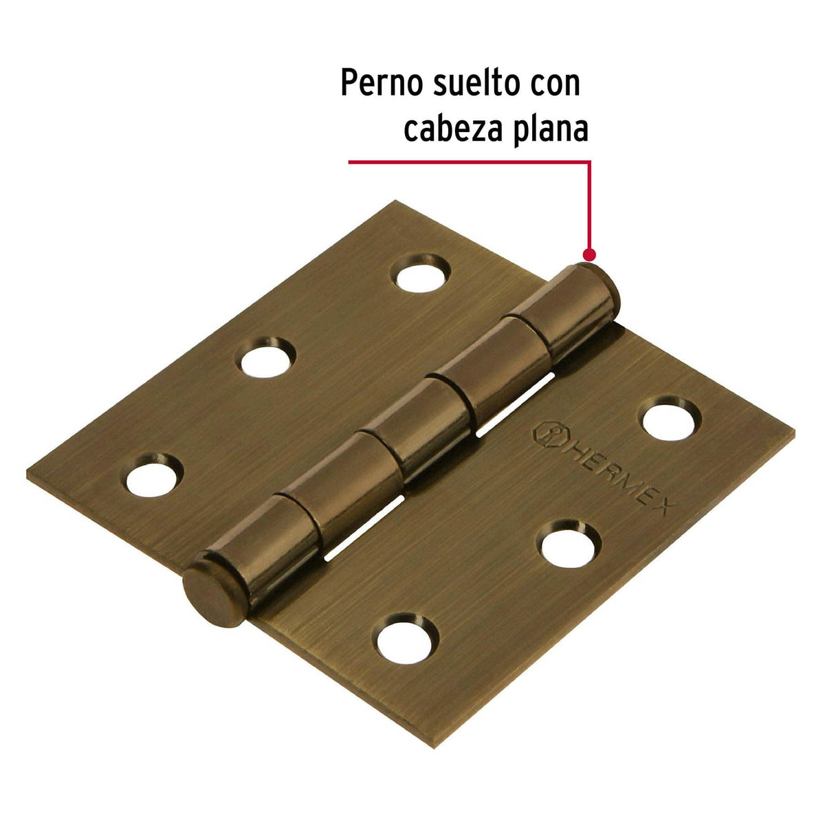 Bisagra cuadrada 2-1/2', latón antiguo, cabeza plana, HERMEX