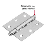 Bisagra cuadrada 2-1/2', satinado, cabeza redonda, HERMEX