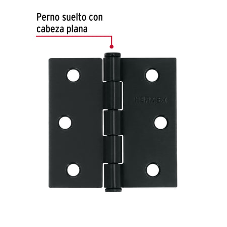 Bisagra cuadrada 2 1/2" negro mate cabeza plana HERMEX