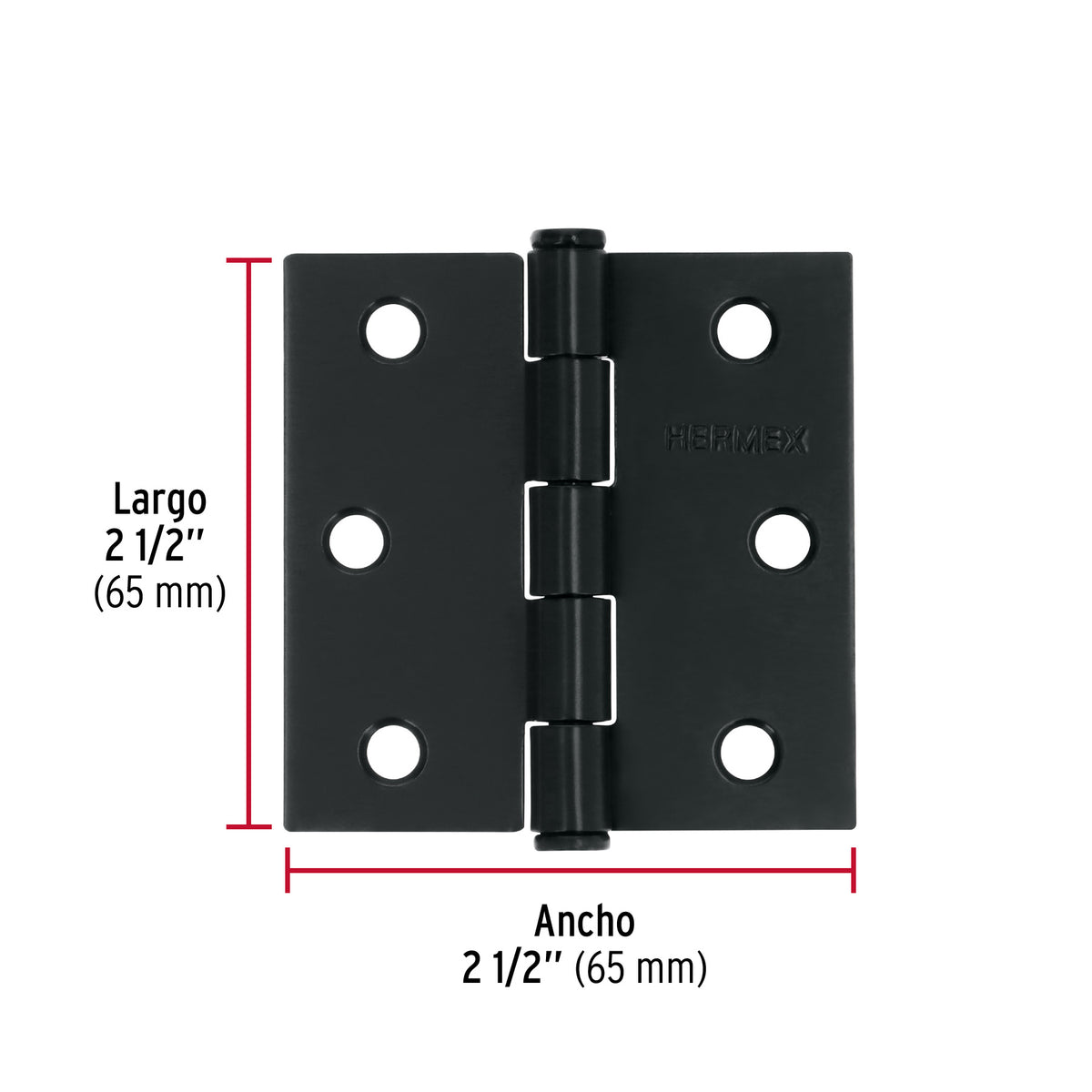 Bisagra cuadrada 2 1/2" negro mate cabeza plana HERMEX