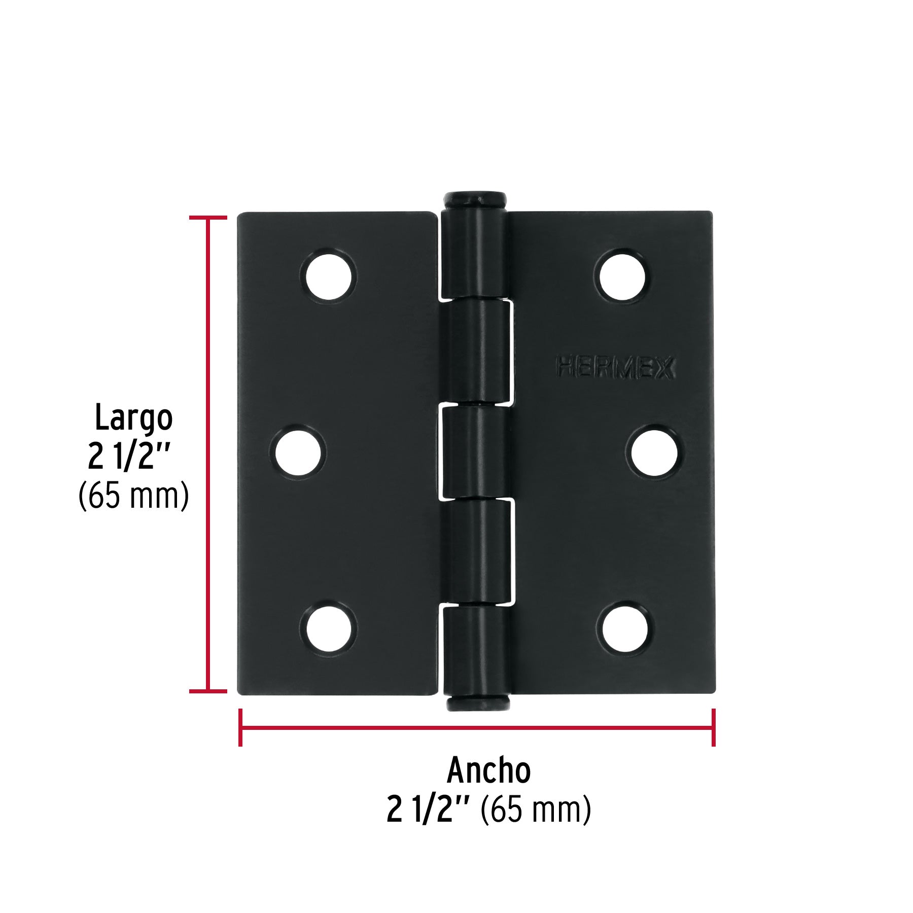 Bisagra cuadrada 2 1/2" negro mate cabeza plana HERMEX