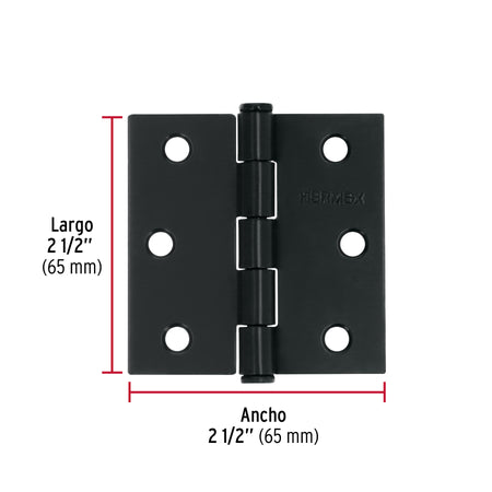 Bisagra cuadrada 2 1/2" negro mate cabeza plana HERMEX