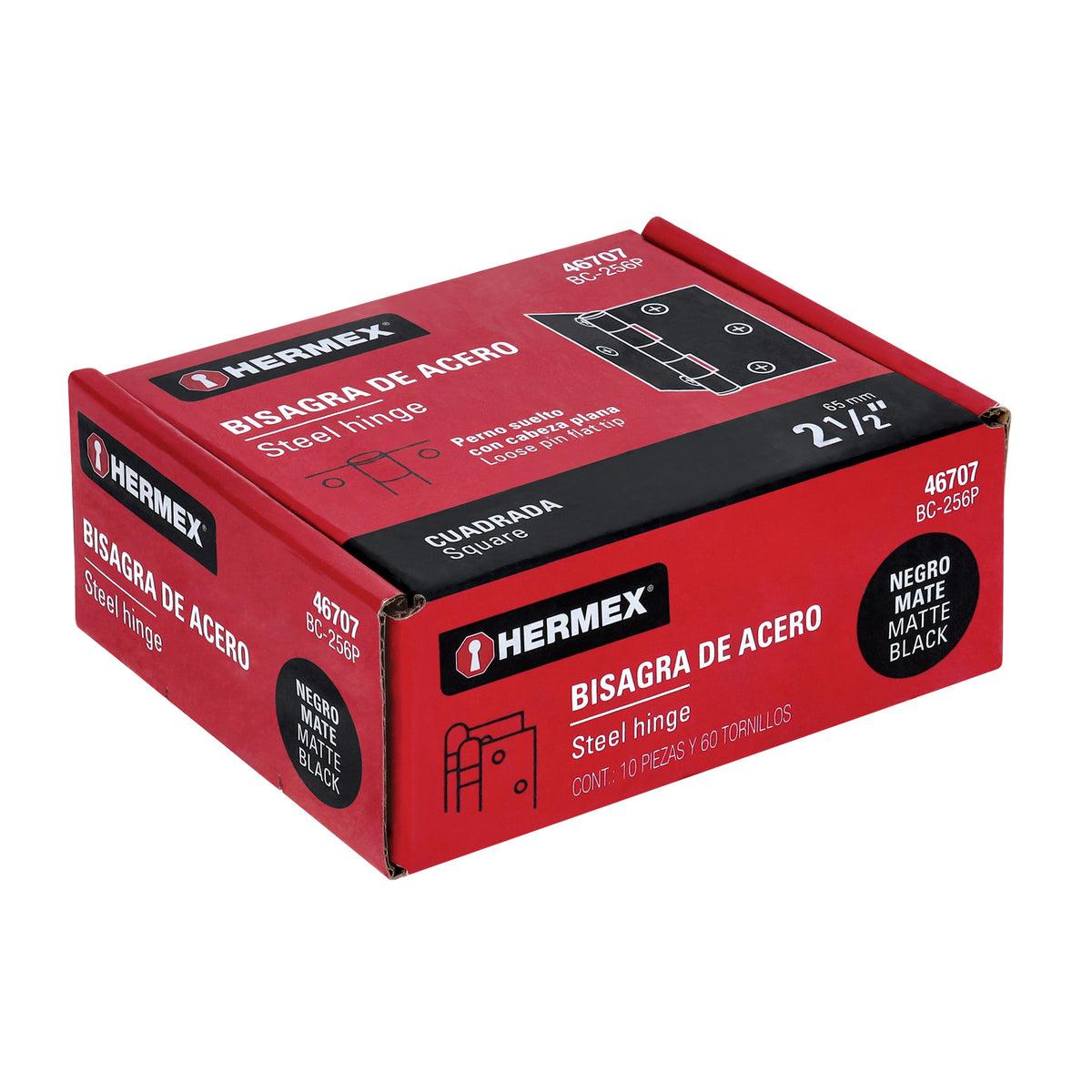 Bisagra cuadrada 2 1/2" negro mate cabeza plana HERMEX