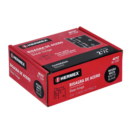 Bisagra cuadrada 2 1/2" negro mate cabeza plana HERMEX