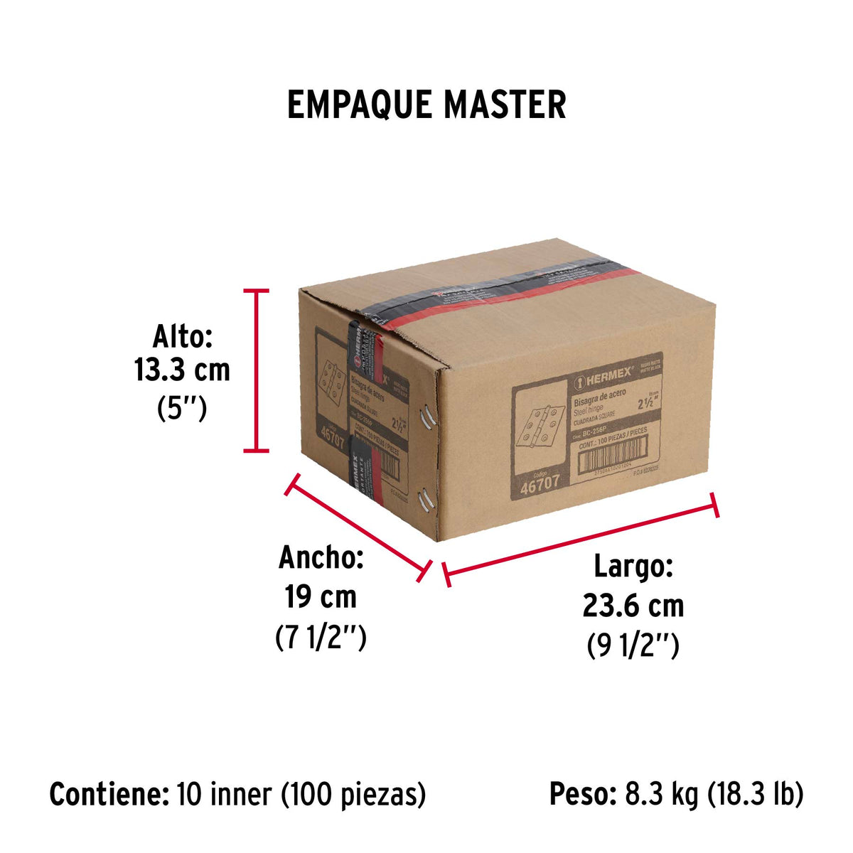Bisagra cuadrada 2 1/2" negro mate cabeza plana HERMEX