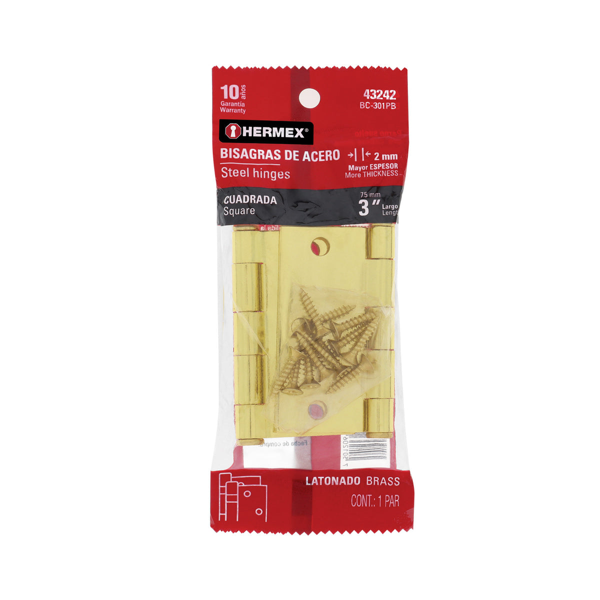 Bolsa c/2 bisagras cuadradas latonado cabeza plana 3"