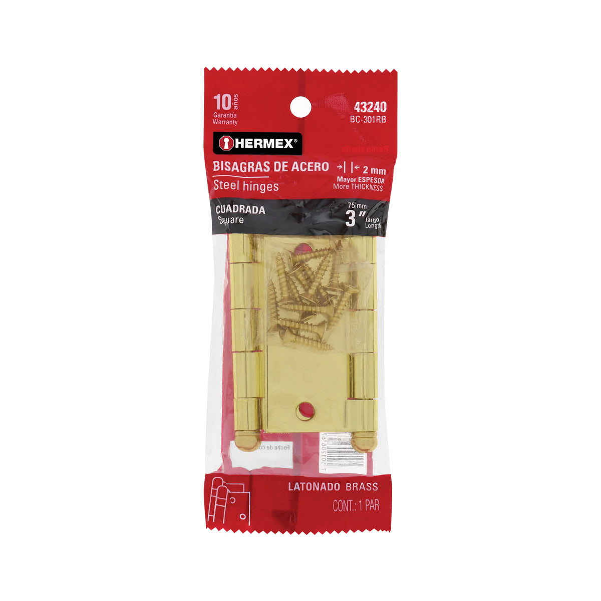 Bolsa c/2 bisagras cuadradas latonado cabeza redonda 3"