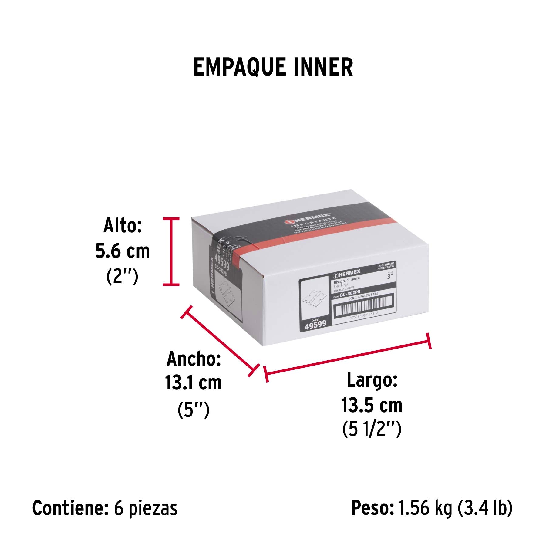 Bolsa c/2 bisagras cuadradas 3" plana laton ant HERMEX