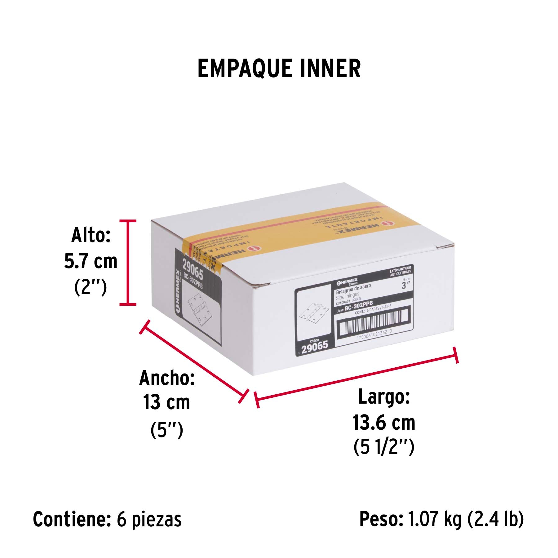 Bolsa c/2 bisagras cuadradas 3', plana, latón ant, BASIC