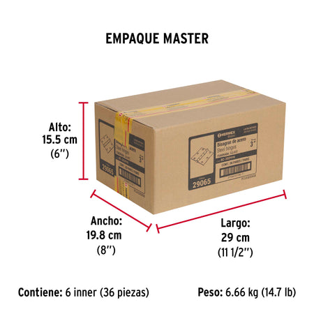 Bolsa c/2 bisagras cuadradas 3', plana, latón ant, BASIC