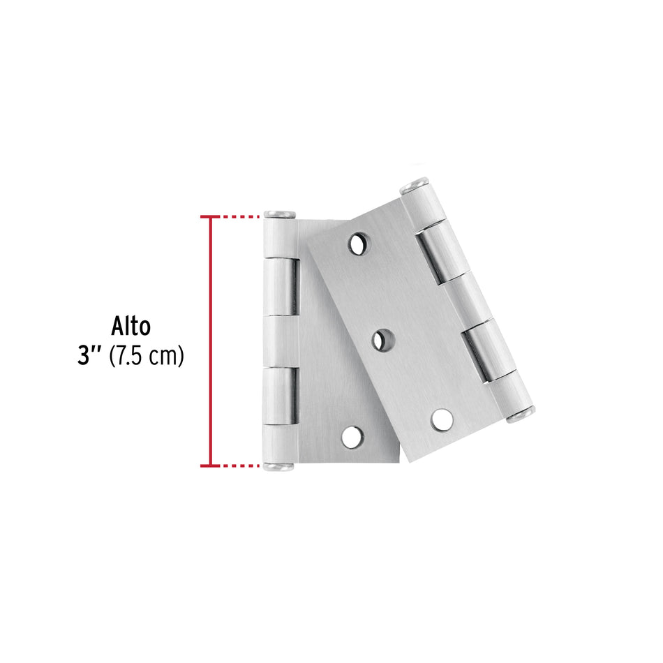Bolsa c/2 bisagras cuadradas 3', plana, satinado, HERMEX