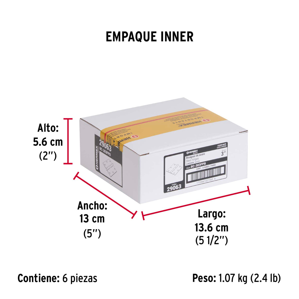 Bolsa c/2 bisagras cuadradas 3', plana, satinado, BASIC