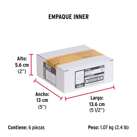 Bolsa c/2 bisagras cuadradas 3', plana, satinado, BASIC