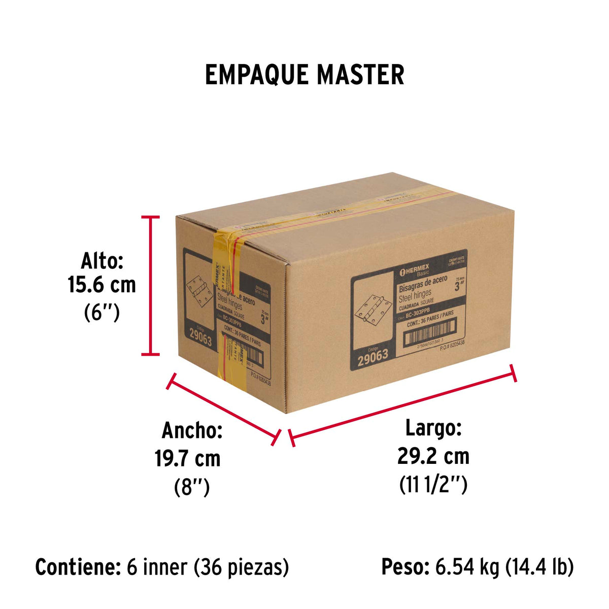 Bolsa c/2 bisagras cuadradas 3', plana, satinado, BASIC