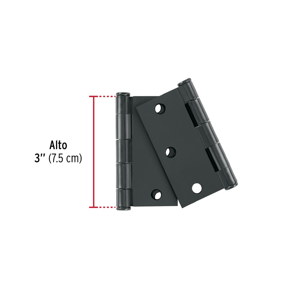 Bolsa c/2 bisagras cuadradas 3', plana, negro, HERMEX