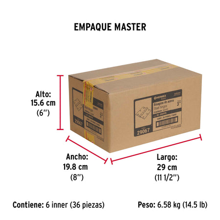 Bolsa c/2 bisagras cuadradas 3', plana, negro, BASIC