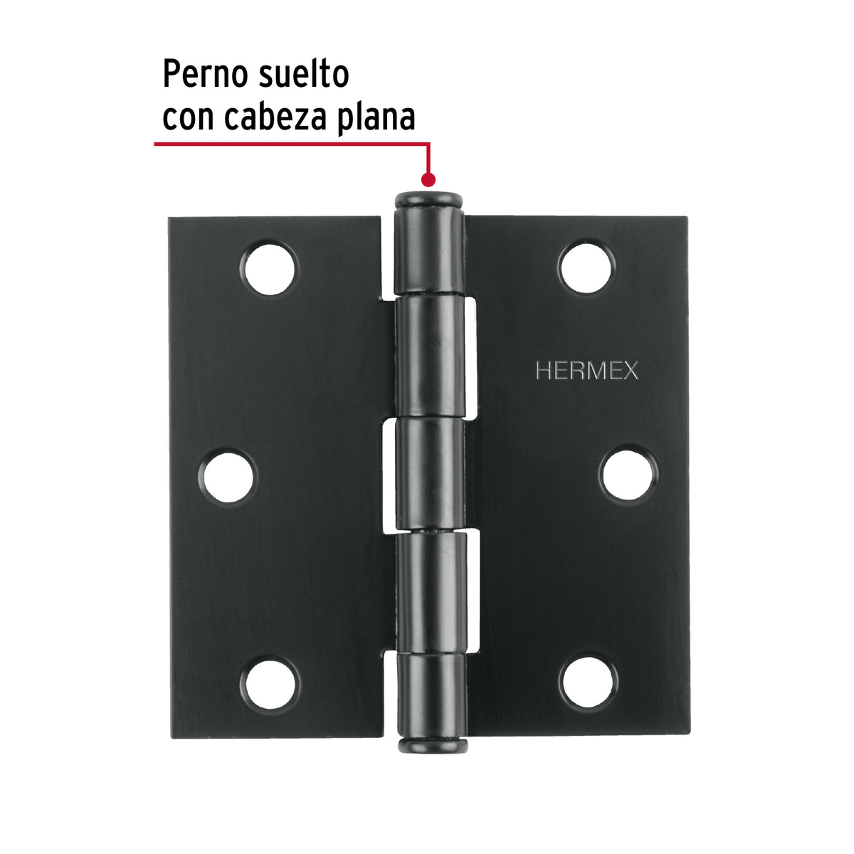 Bisagra cuadrada 3', negro mate, cabeza plana, HERMEX