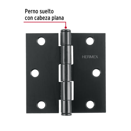 Bisagra cuadrada 3', negro mate, cabeza plana, HERMEX