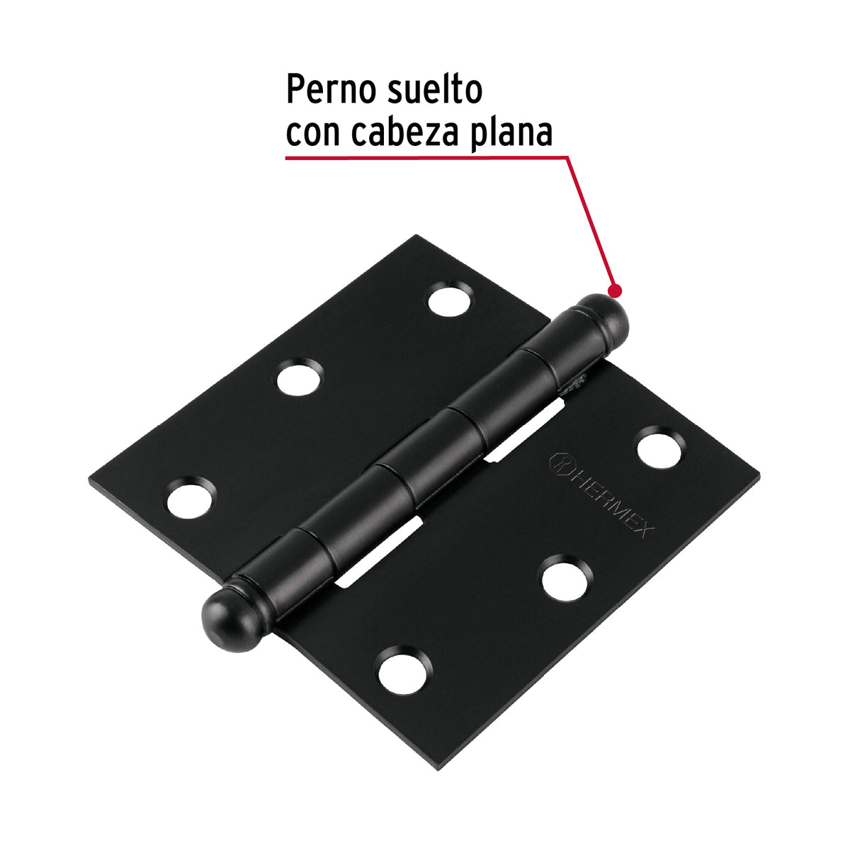 Bisagra cuadrada 3', negro mate, cabeza redonda, HERMEX