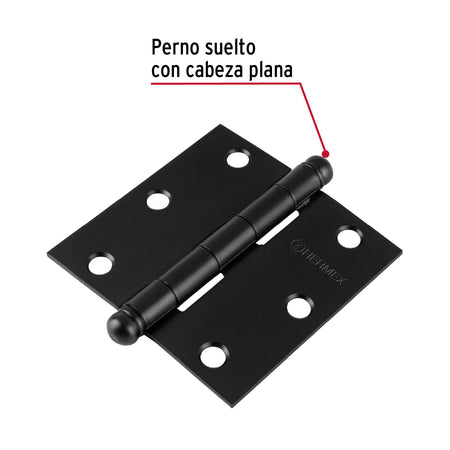 Bisagra cuadrada 3', negro mate, cabeza redonda, HERMEX