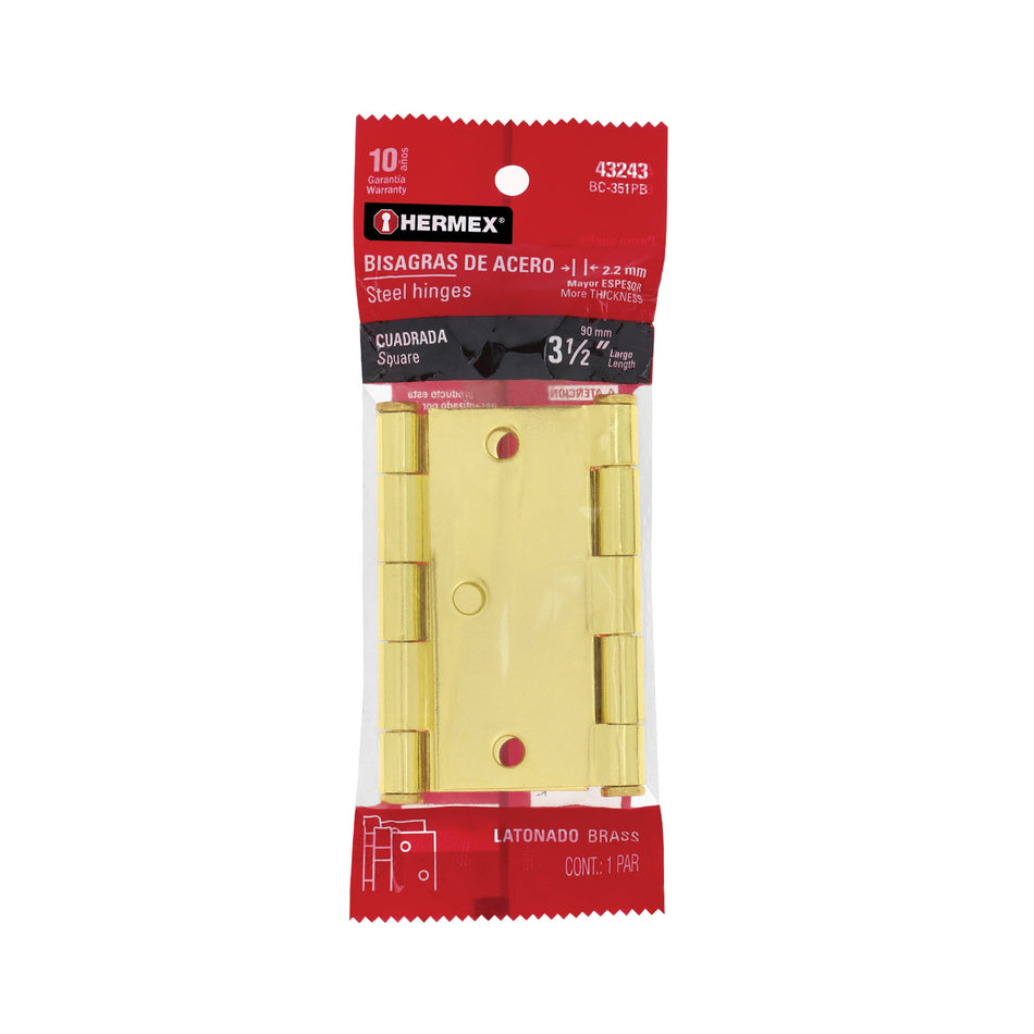 Bolsa c/2 bisagras cuadradas latonado cabeza plana 3-1/2"