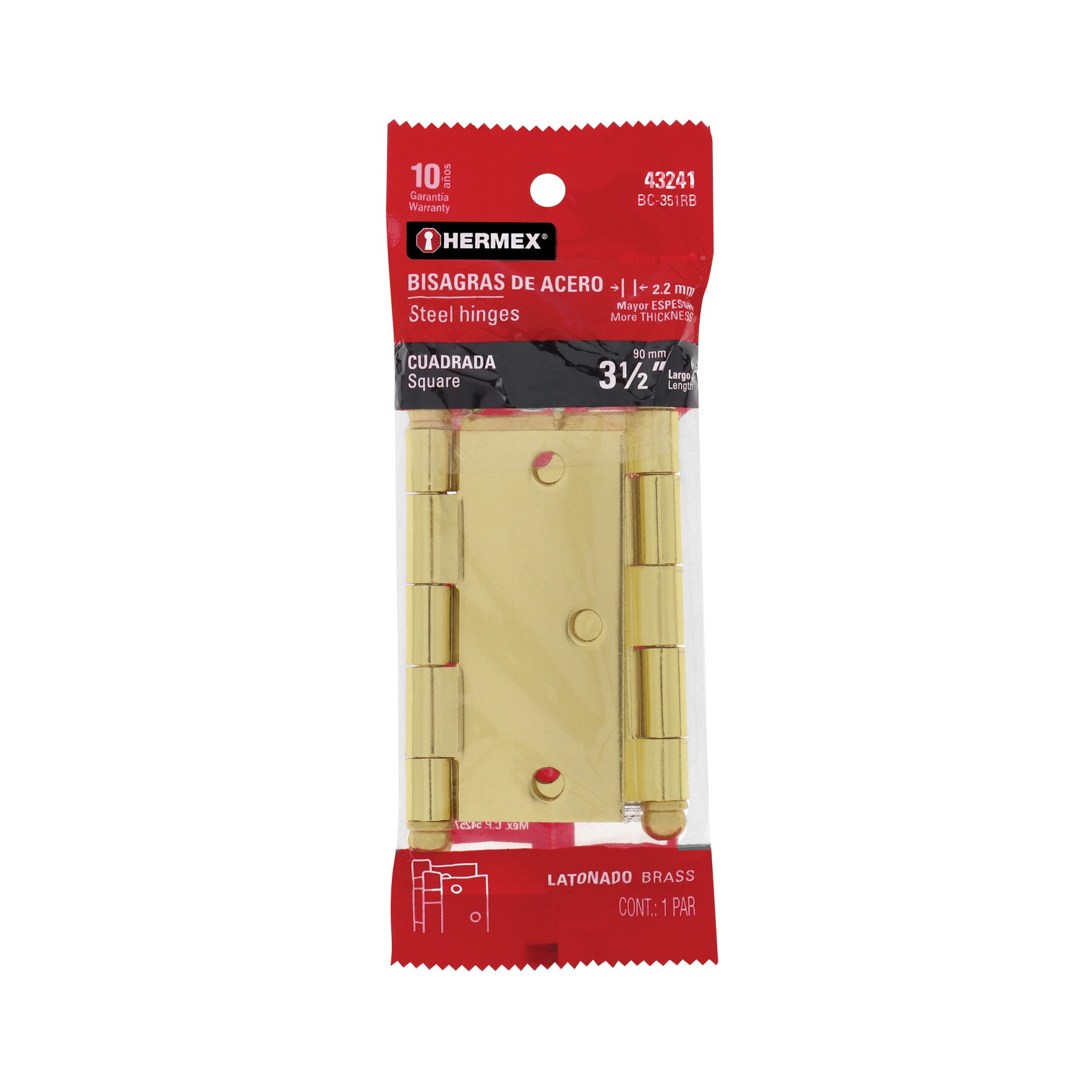 Bolsa c/2 bisagras cuadradas latonado cabeza redonda 3-1/2"