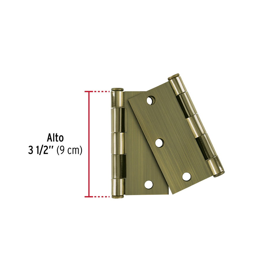 Bolsa c/2 bisagras cuadradas 3-1/2" plana laton antHERMEX