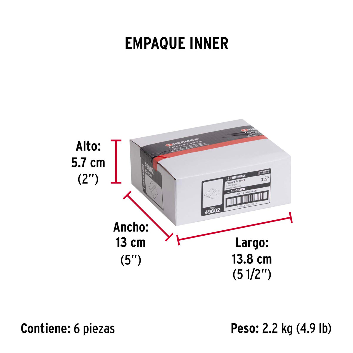 Bolsa c/2 bisagras cuadradas 3-1/2" plana laton antHERMEX
