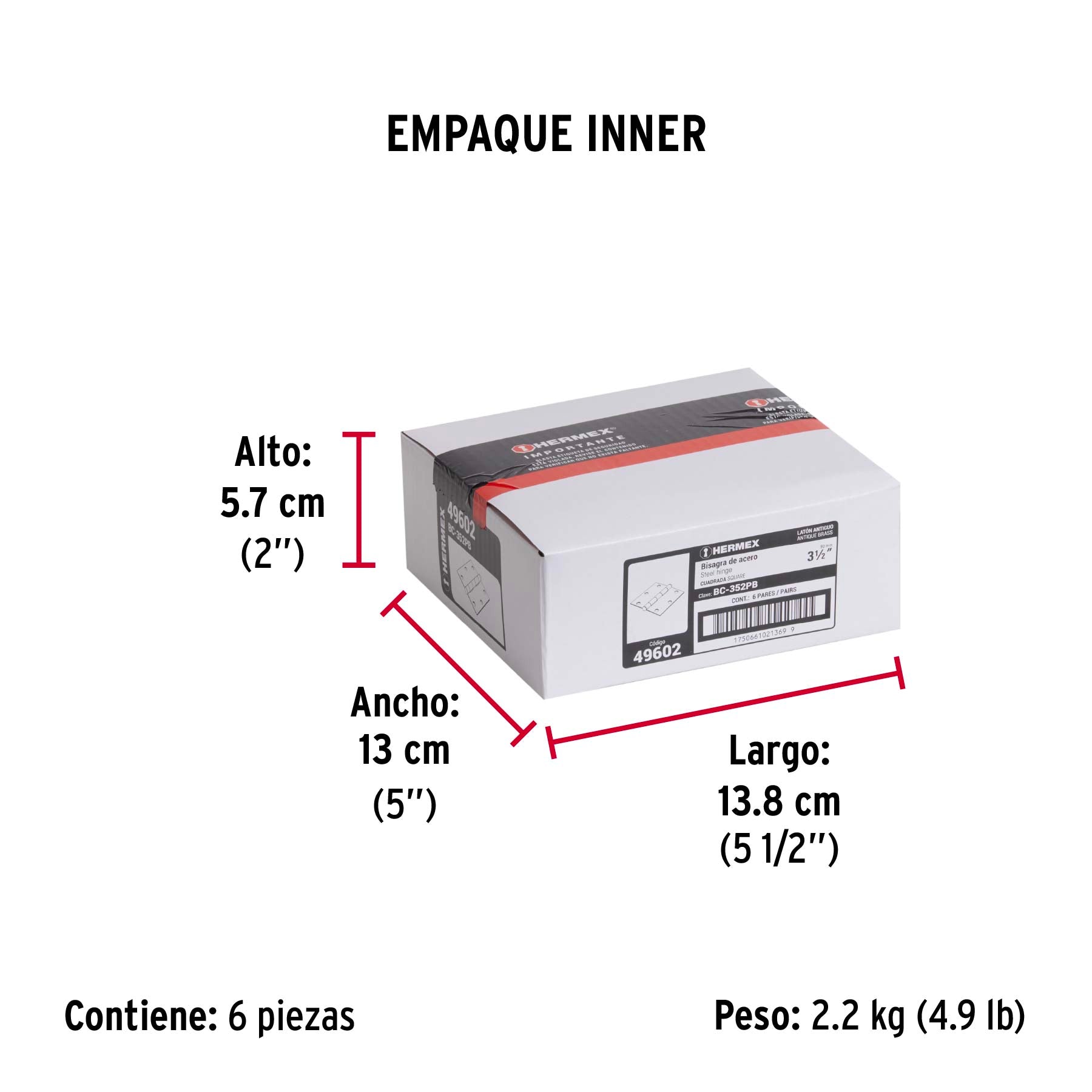 Bolsa c/2 bisagras cuadradas 3-1/2" plana laton antHERMEX
