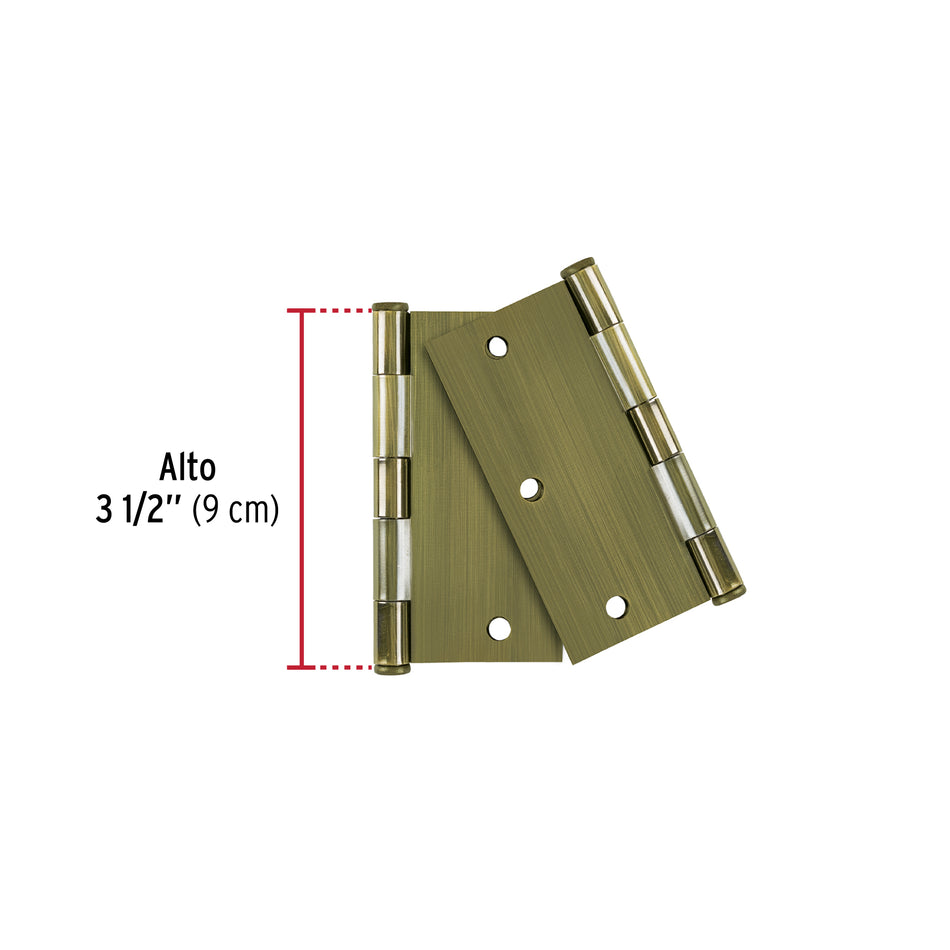 Bolsa c/2 bisagras cuadradas 3-1/2', plana, latón ant, BASIC