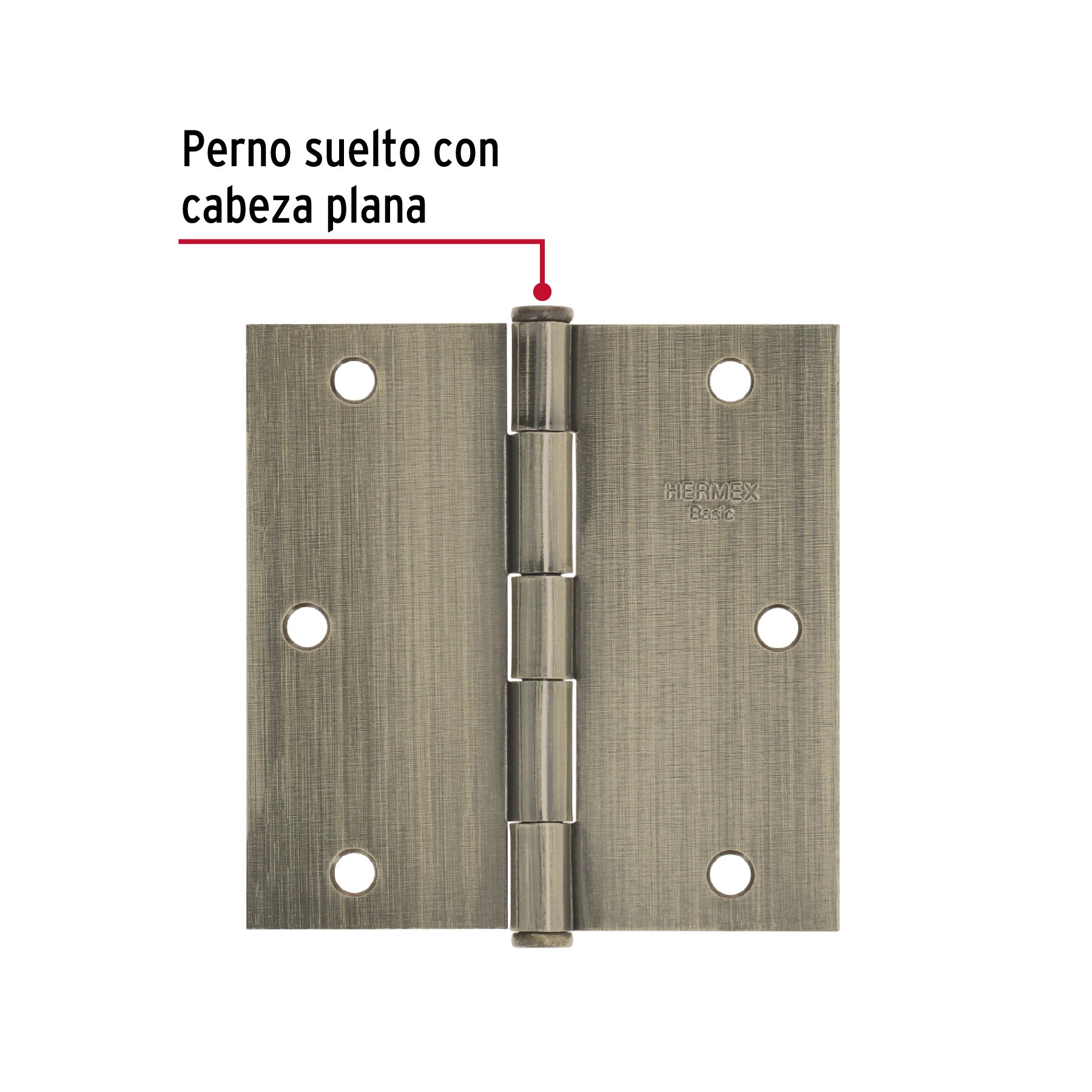 Bisagra cuadrada 3-1/2', latón antiguo, cabeza plana, BASIC