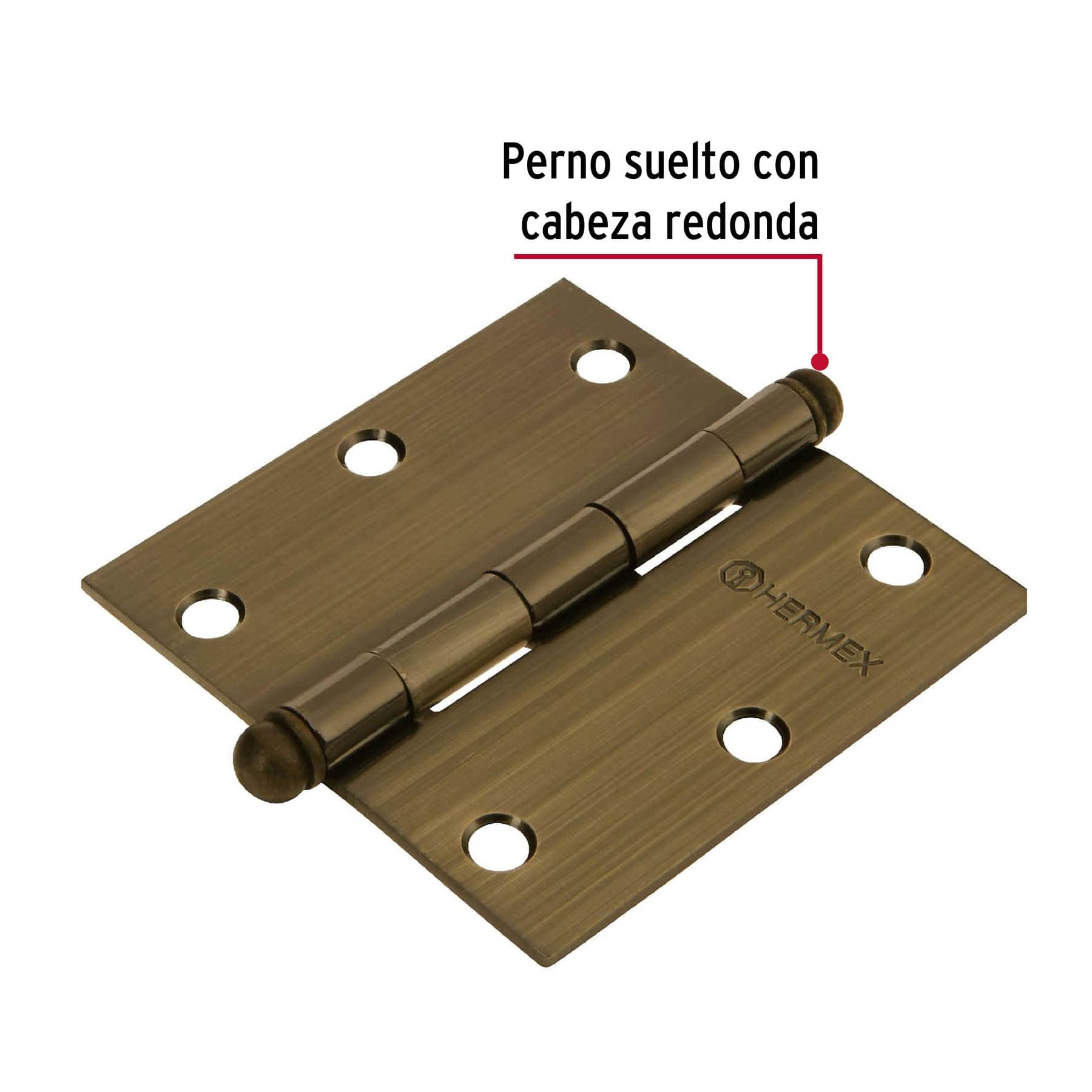 Bisagra cuadrada 3-1/2', latón antiguo, cabeza redonda