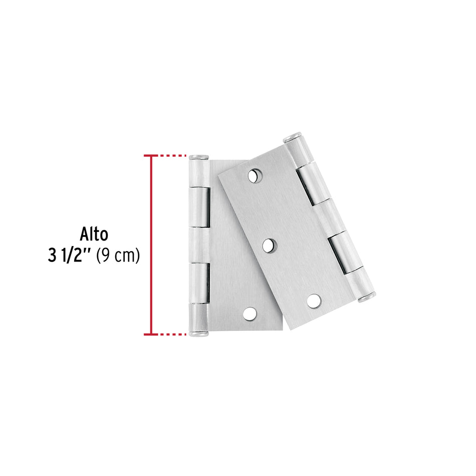 Bolsa c/2 bisagras cuadradas 3-1/2', plana, satinado, HERMEX