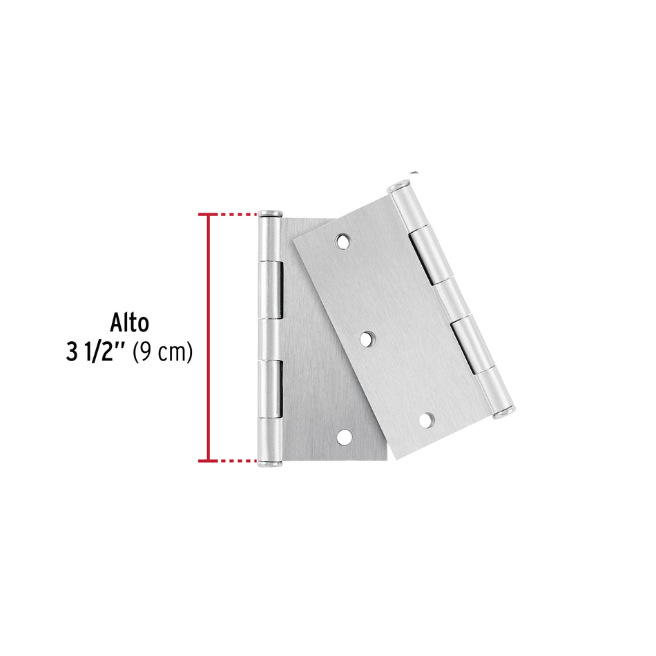 Bolsa c/2 bisagras cuadradas 3-1/2', plana, satinado, BASIC