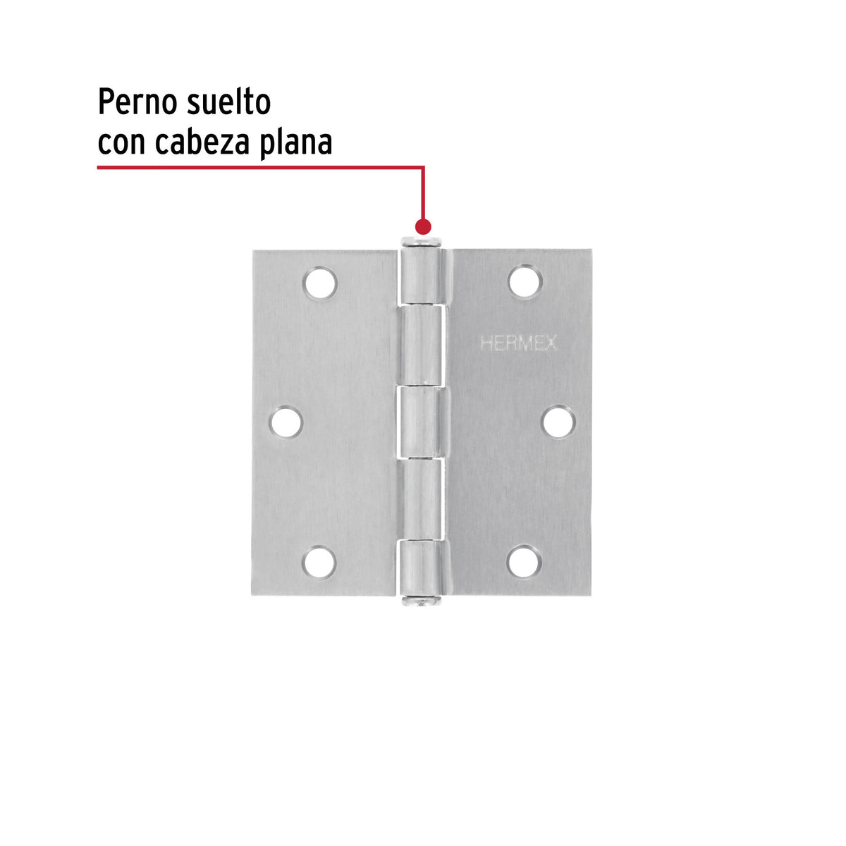 Bisagra cuadrada 3-1/2', satinado, cabeza plana, HERMEX