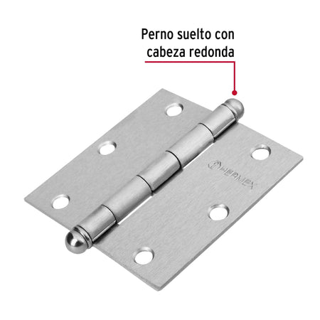 Bisagra cuadrada 3-1/2', satinado, cabeza redonda, HERMEX