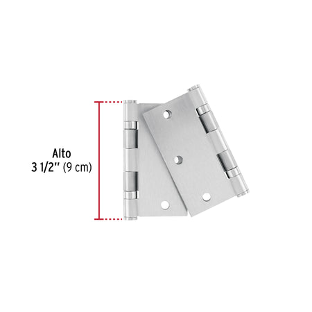 Bolsa c/2 bisagras cuadradas 3-1/2" planaacero inoxHERMEX