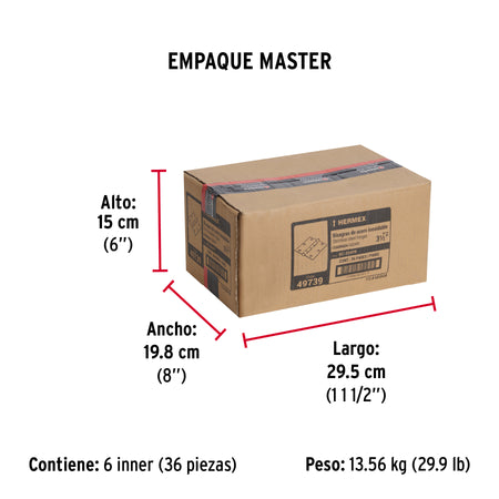 Bolsa c/2 bisagras cuadradas 3-1/2" planaacero inoxHERMEX