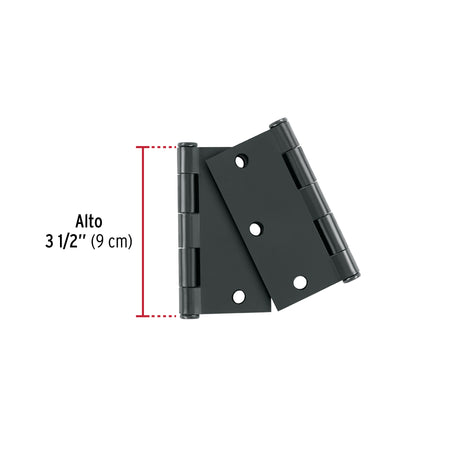 Bolsa c/2 bisagras cuadradas 3-1/2', plana, negro, HERMEX